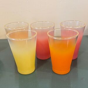 Vintage Blendo Frosted Pastel Finish Glasses with Gold Trimmed Rim - set of 5